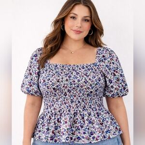 NEW • French CONNECTION | Artina Poplin Smocked Floral Top Size 1X | Extra Large